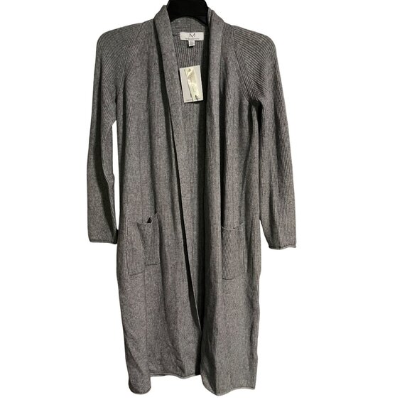 Magaschoni Womens Gray Long Open Front Cardigan Sweater Size S Ribbed Knit Long - Picture 1 of 9